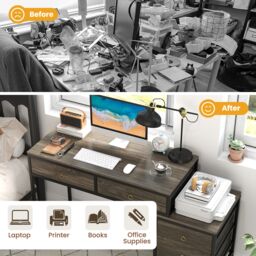 Costway Computer Desk Home Office Desk w/ Side File Cabinet & 5 Drawers in Grey - thumbnail 9