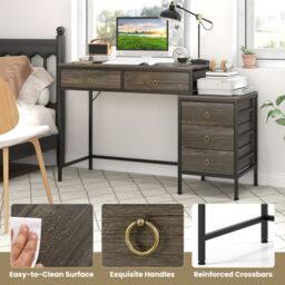 Costway Computer Desk Home Office Desk w/ Side File Cabinet & 5 Drawers in Grey - thumbnail 7