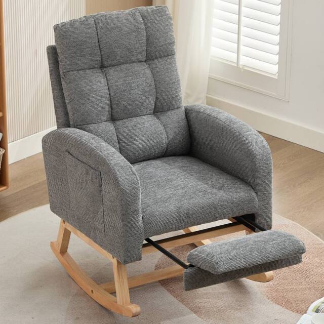 BTM Waffle Fabric Rocking Chair with Footrest & Side Pockets, Grey - image 1