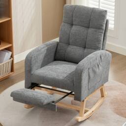 BTM Waffle Fabric Rocking Chair with Footrest & Side Pockets, Grey - thumbnail 7