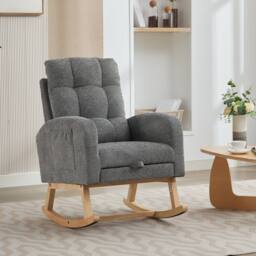 BTM Waffle Fabric Rocking Chair with Footrest & Side Pockets, Grey - thumbnail 8