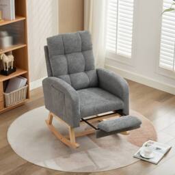 BTM Waffle Fabric Rocking Chair with Footrest & Side Pockets, Grey - thumbnail 2