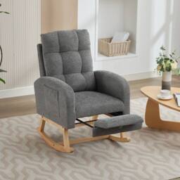 BTM Waffle Fabric Rocking Chair with Footrest & Side Pockets, Grey - thumbnail 5