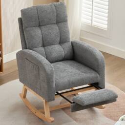 BTM Waffle Fabric Rocking Chair with Footrest & Side Pockets, Grey - thumbnail 1