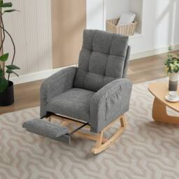 BTM Waffle Fabric Rocking Chair with Footrest & Side Pockets, Grey - thumbnail 6