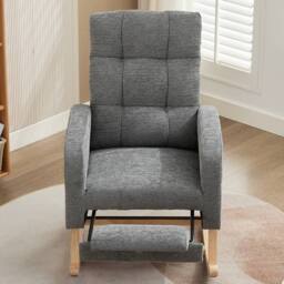 BTM Waffle Fabric Rocking Chair with Footrest & Side Pockets, Grey - thumbnail 9