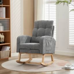 BTM Waffle Fabric Rocking Chair with Footrest & Side Pockets, Grey - thumbnail 4