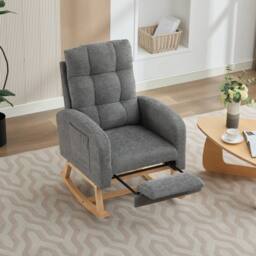 BTM Waffle Fabric Rocking Chair with Footrest & Side Pockets, Grey - thumbnail 3