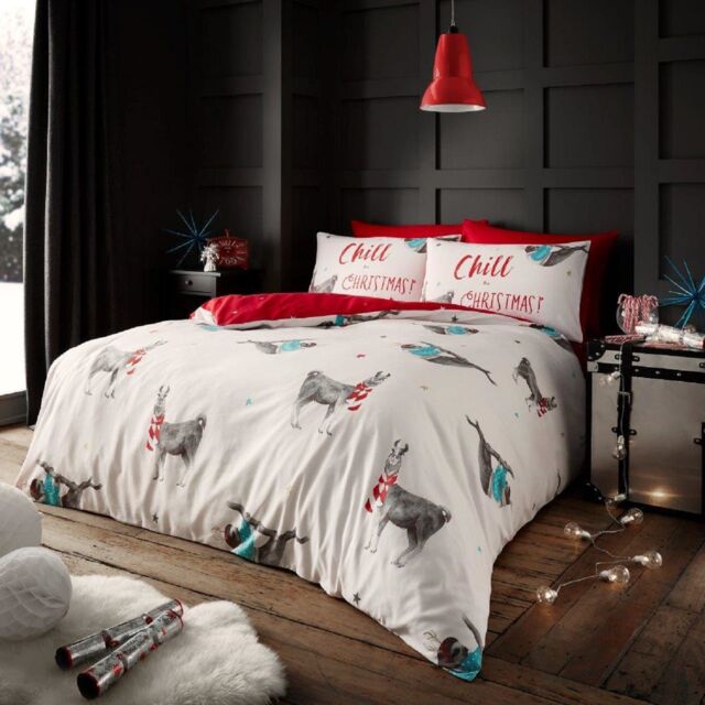 Smart Living Printed Polycotton Christmas Duvet Cover With Pillowcases in White - Size: Double - image 1