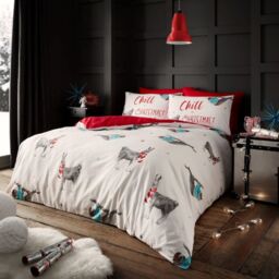 Smart Living Printed Polycotton Christmas Duvet Cover With Pillowcases in White - Size: Double - thumbnail 1