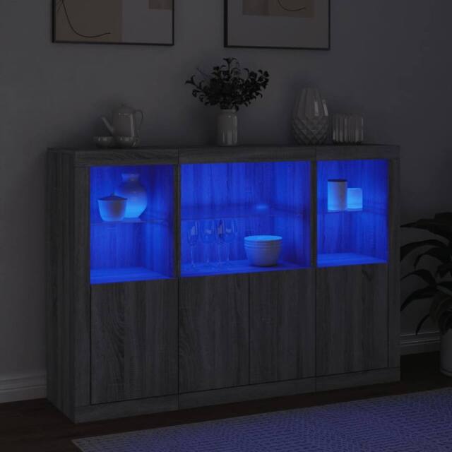 Berkfield Home Sideboards with LED Lights 3 pcs Grey Sonoma Engineered Wood - image 1