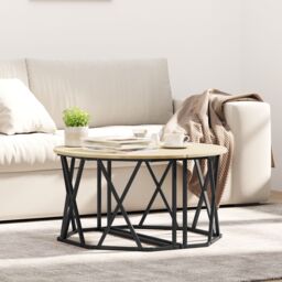 Berkfield Home Coffee Table Sonoma Oak Engineered Wood 80 x 80 x 42 cm in Beige - thumbnail 1