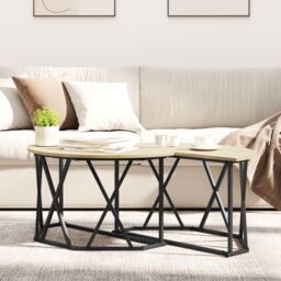 Berkfield Home Coffee Table Sonoma Oak Engineered Wood 80 x 80 x 42 cm in Beige - thumbnail 4