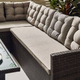 FurnitureboxUK Marbella Textured Grey Rattan Garden Dining Set Grey Cushions 9 Seat Outdoor Sofa, Glass Table Top 145x80cm in Brown - Size: 145x80 cm - thumbnail 4