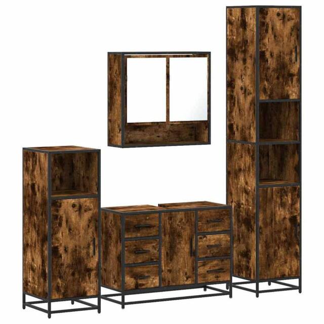 Berkfield Home 4¬†Piece Bathroom Furniture Set¬†Smoked Oak Engineered Wood in Brown - image 1