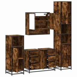 Berkfield Home 4¬†Piece Bathroom Furniture Set¬†Smoked Oak Engineered Wood in Brown - thumbnail 6