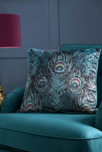 Laurence Llewelyn-Bowen 'Dandy Peacock' Jacquard Filled Cushion in Teal - Size: 55 cm x 55 cm - image 1