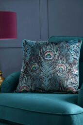 Laurence Llewelyn-Bowen 'Dandy Peacock' Jacquard Filled Cushion in Teal - Size: 55 cm x 55 cm - thumbnail 1