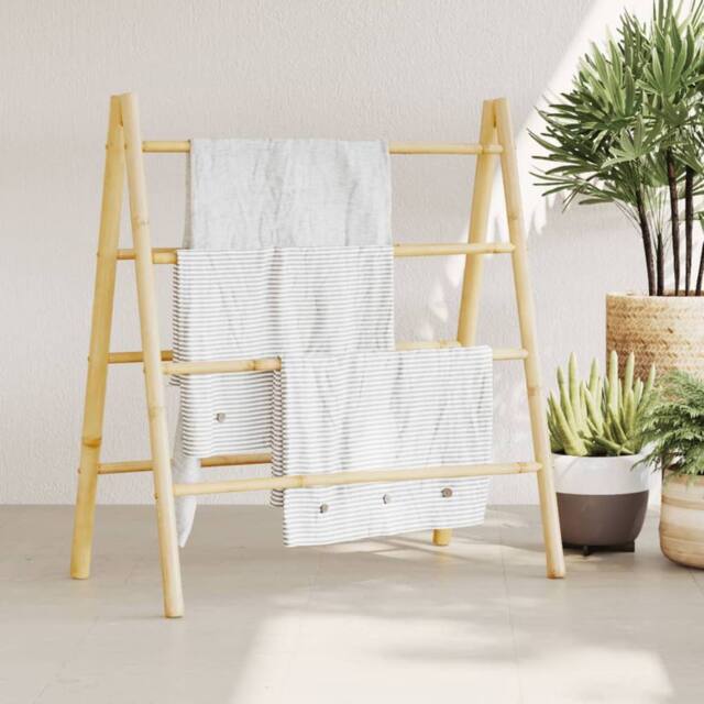 Berkfield Home Double Towel Ladder with 4 Rungs 90x50x100 cm Bamboo in Brown - Size: 90 x 50 x 100 cm - image 1