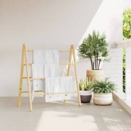 Berkfield Home Double Towel Ladder with 4 Rungs 90x50x100 cm Bamboo in Brown - Size: 90 x 50 x 100 cm - thumbnail 3