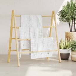 Berkfield Home Double Towel Ladder with 4 Rungs 90x50x100 cm Bamboo in Brown - Size: 90 x 50 x 100 cm - thumbnail 1