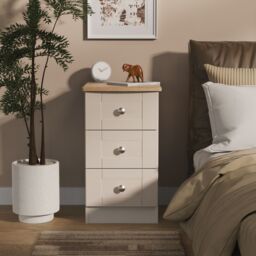 Ready Assembled 2 U Cumbria 3 Drawer Bedside Cabinet (Ready Assembled) in Taupe - Size: Small