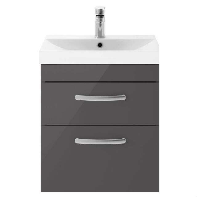 Balterley Millwich 2 Drawer Wall Hung Vanity Basin Unit, Gloss Grey, 500mm in Grey - image 1