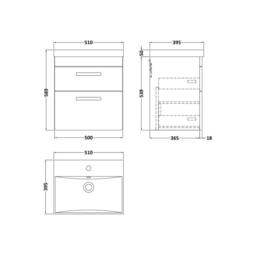 Balterley Millwich 2 Drawer Wall Hung Vanity Basin Unit, Gloss Grey, 500mm in Grey - thumbnail 2