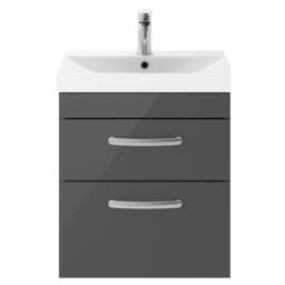 Balterley Millwich 2 Drawer Wall Hung Vanity Basin Unit, Gloss Grey, 500mm in Grey - thumbnail 1