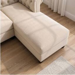Sofaya Hampton 4 Seater L Shape Chesterfield Sofa Velvet Right Hand Chaise in Cream - Size: 4 Person - thumbnail 5