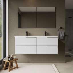 Banyetti Celtic 1200mm Wall Hung Bathroom Vanity Unit with Veneto 2 Tap Hole Basin - Gloss White - thumbnail 4