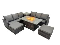 Fimous Garden Outdoor Rattan Furniture Set with 2 Big Stools Side Table in Dark Grey - thumbnail 2