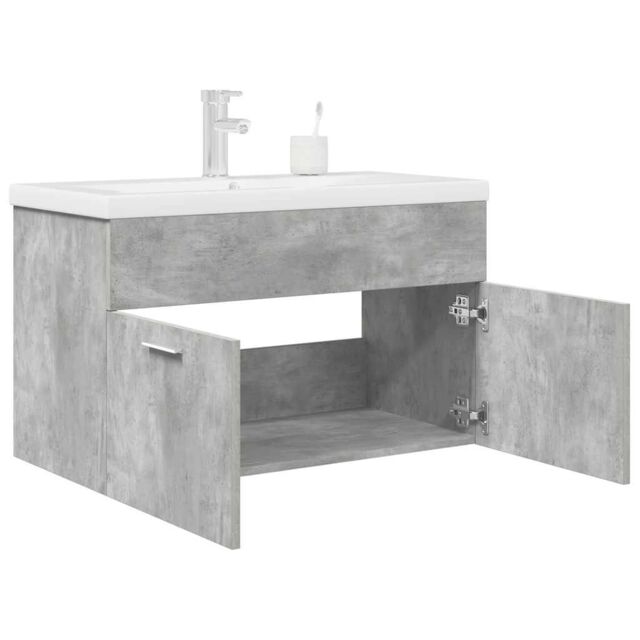 Berkfield Home Bathroom Sink Cabinet with Built-in Basin & Faucet Concrete Grey