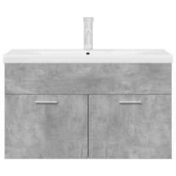 Berkfield Home Bathroom Sink Cabinet with Built-in Basin & Faucet Concrete Grey - thumbnail 4