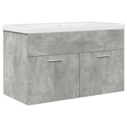 Berkfield Home Bathroom Sink Cabinet with Built-in Basin & Faucet Concrete Grey - thumbnail 2