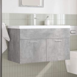 Berkfield Home Bathroom Sink Cabinet with Built-in Basin & Faucet Concrete Grey - thumbnail 3