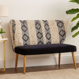 Orsina Moroccan Style 2-Seater Sofa With Carved Wood Frame, Handcrafted Traditional Sofa With Ornate Detailing in Black