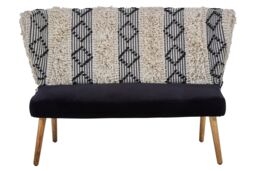 Orsina Moroccan Style 2-Seater Sofa With Carved Wood Frame, Handcrafted Traditional Sofa With Ornate Detailing in Black - thumbnail 2