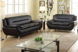 SquareBoxx Celestina 3+2 Modern Leather Sofa Set in Black - thumbnail 2