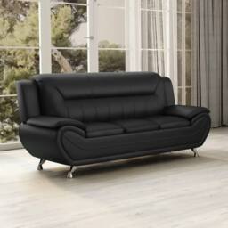 SquareBoxx Celestina 3+2 Modern Leather Sofa Set in Black - thumbnail 4