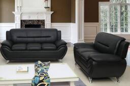 SquareBoxx Celestina 3+2 Modern Leather Sofa Set in Black - thumbnail 1