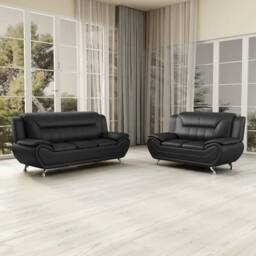 SquareBoxx Celestina 3+2 Modern Leather Sofa Set in Black - thumbnail 3