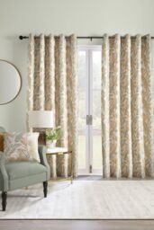 Laurence Llewelyn-Bowen 'Paradise Palm' Jacquard Palm Leaf Pair of Eyelet Curtains in Duck Egg Blue - Size: 117 cm width x 137 cm drop - thumbnail 1