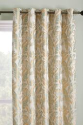 Laurence Llewelyn-Bowen 'Paradise Palm' Jacquard Palm Leaf Pair of Eyelet Curtains in Duck Egg Blue - Size: 117 cm width x 137 cm drop - thumbnail 2
