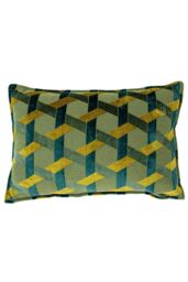 Paoletti Delano Geometric Velvet Cushion in Teal - Size: 40 cm x 60 cm