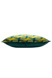 Paoletti Delano Geometric Velvet Cushion in Teal - Size: 40 cm x 60 cm - thumbnail 3