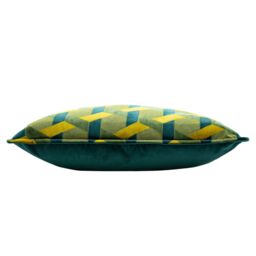 Paoletti Delano Geometric Velvet Cushion in Teal - Size: 40 cm x 60 cm - thumbnail 4