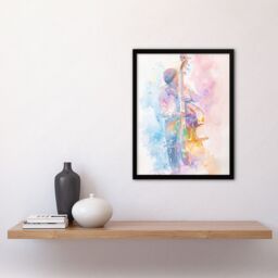 "Artery8 Double Bassist Jazz Musician Light Watercolour Framed Art Print - Size: W12"" x H16""" - thumbnail 4