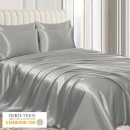 Grace Satin Silk Pillow Cases Pack of 4 Super Soft Smooth Pillow Covers in Grey - Size: Standard Pillow Case - thumbnail 3