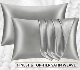 Grace Satin Silk Pillow Cases Pack of 4 Super Soft Smooth Pillow Covers in Grey - Size: Standard Pillow Case - thumbnail 2